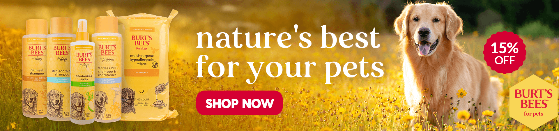 Save 15% on Burt's Bees Dog Grooming at The PharmPet Co.