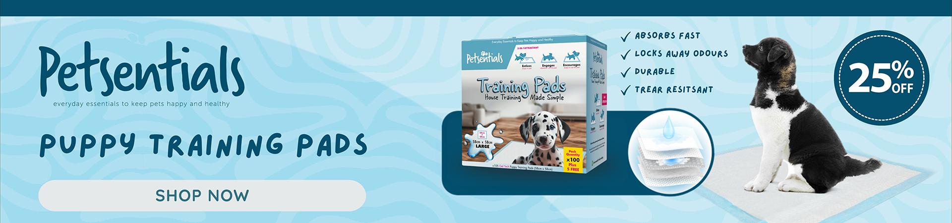 Save 25% on Petsentials Puppy Training Pads at The PharmPet Co.
