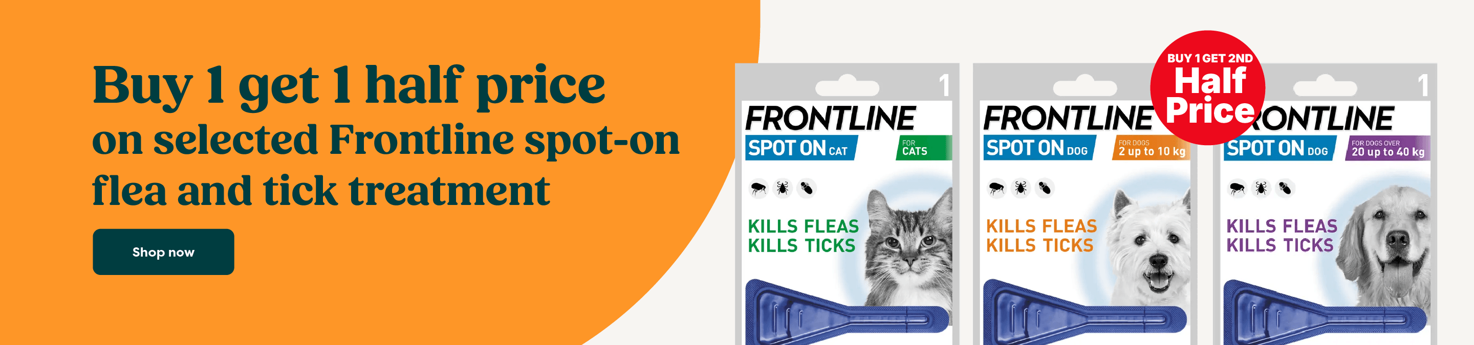 Buy 1 Get 1 Half Price on Selected Frontline Spot On Flea and Tick Treatment