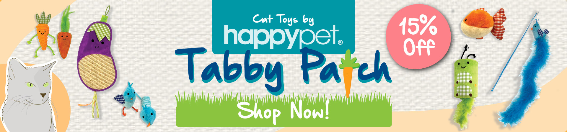 Save 15% on Happy Pet Tabby Patch Cat Toys at The PharmPet Co.