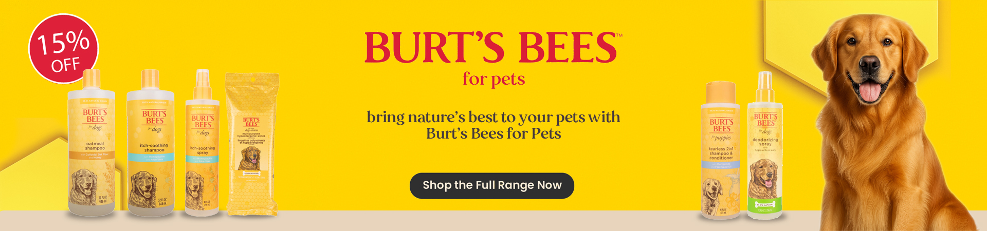 Save 15% on Burts Bees Dog Grooming at The PharmPet Co